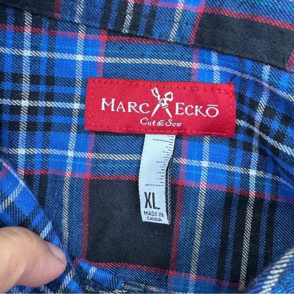 Marc Ecko Blue and Black Casual Button Down Shirt Men’s Size XL Short Sleeve - Picture 11 of 13